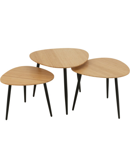 Table basse gigogne japandi Ovale en Bois de bambou Naturel Métal Noir Yumi (Lot de 3) - 1