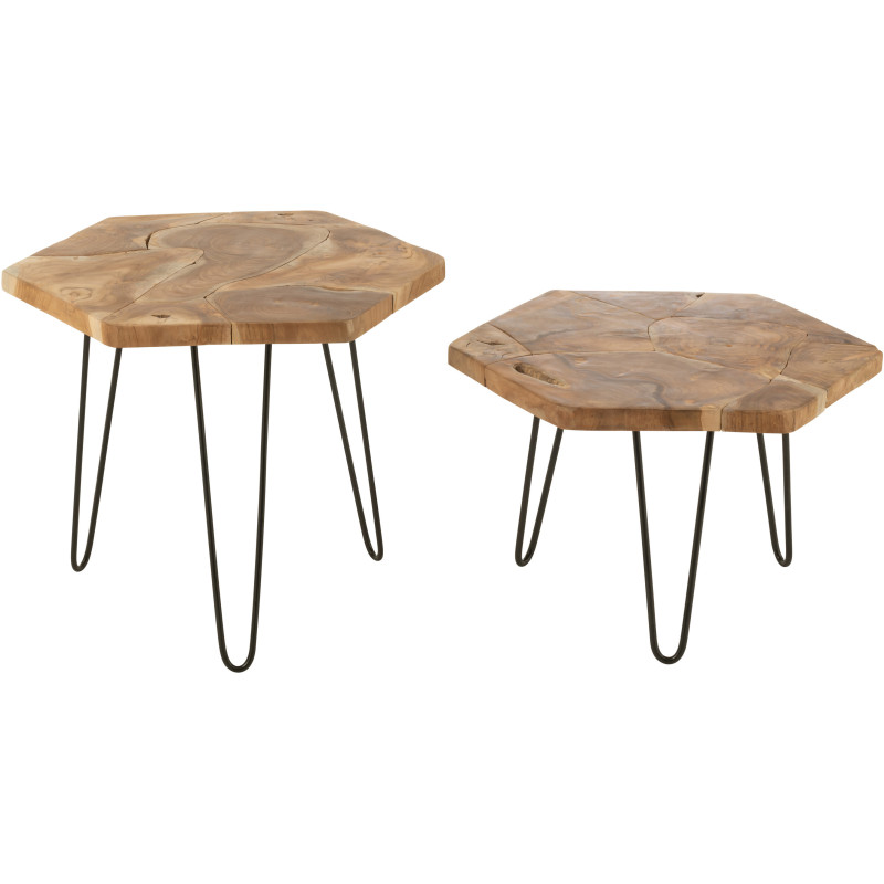 Table basse gigogne japandi Ovale en Bois de bambou Naturel Métal Noir Yumi (Lot de 3) - 4