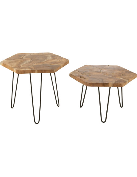 Table basse gigogne japandi Ovale en Bois de bambou Naturel Métal Noir Yumi (Lot de 3) - 4