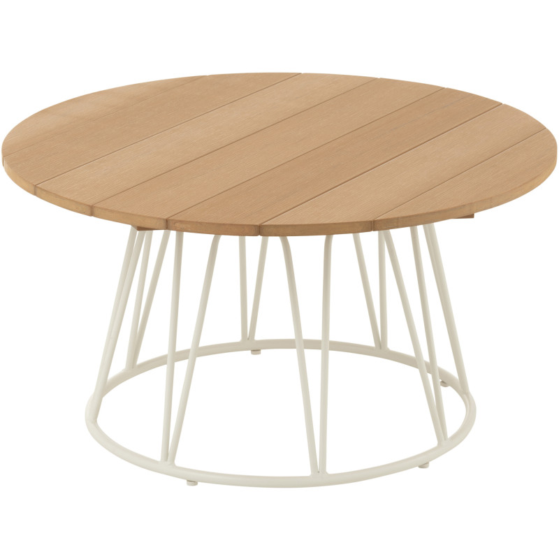 Table basse bord de mer Ronde en Polyéthylène Naturel Effet bois Métal Blanc Zoa - 1