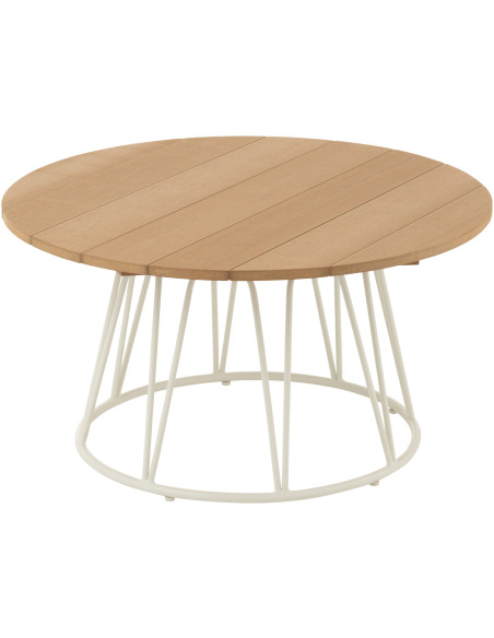 Table basse bord de mer Ronde en Polyéthylène Naturel Effet bois Métal Blanc Zoa - 1
