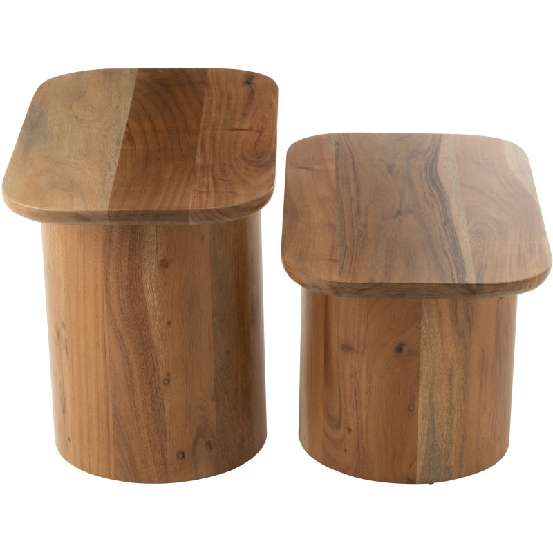 Table basse bord de mer Ronde en Polyéthylène Naturel Effet bois Métal Blanc Zoa - 3