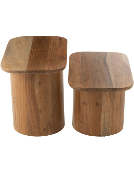 Table basse bord de mer Ronde en Polyéthylène Naturel Effet bois Métal Blanc Zoa - 3