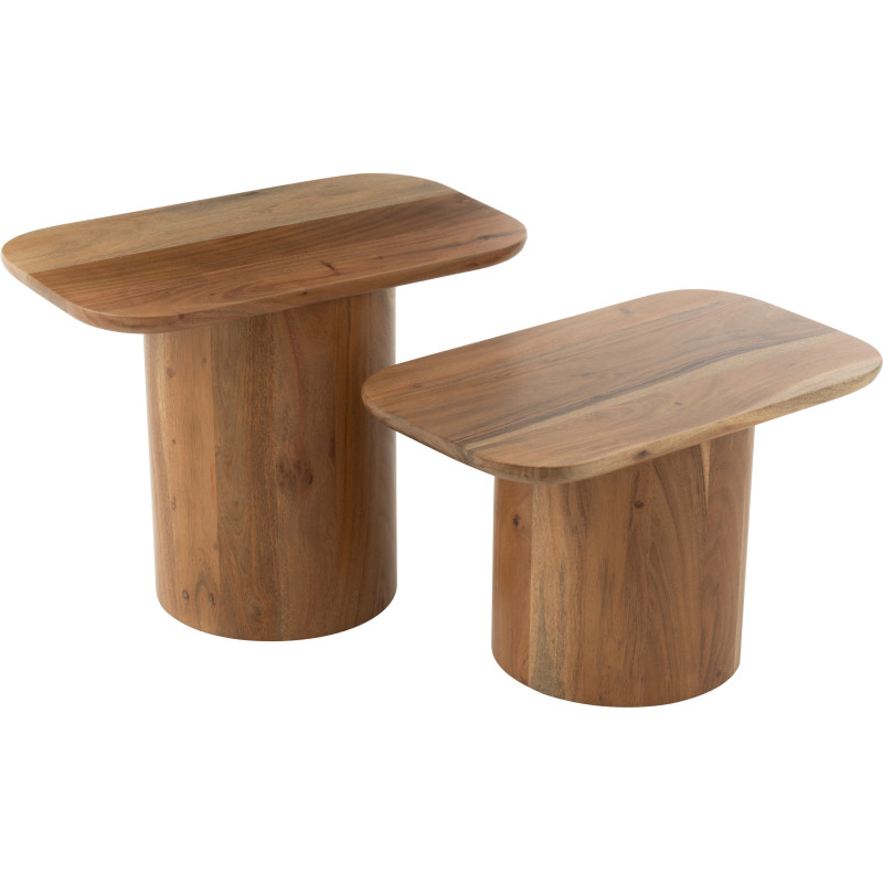 Table basse gigogne japandi Rectangulaire en Bois d'acacia Naturel Sora (Lot de 2) - 1