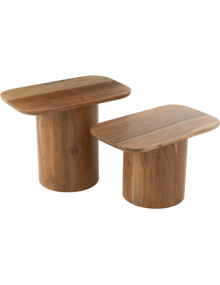 Table basse gigogne japandi Rectangulaire en Bois d'acacia Naturel Sora (Lot de 2) - 1