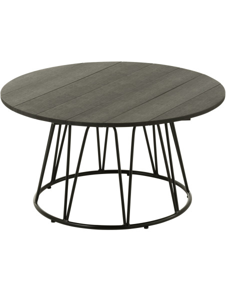 Table basse bord de mer Ronde en Polyéthylène Noir Effet bois Métal Noir Zoa - 1
