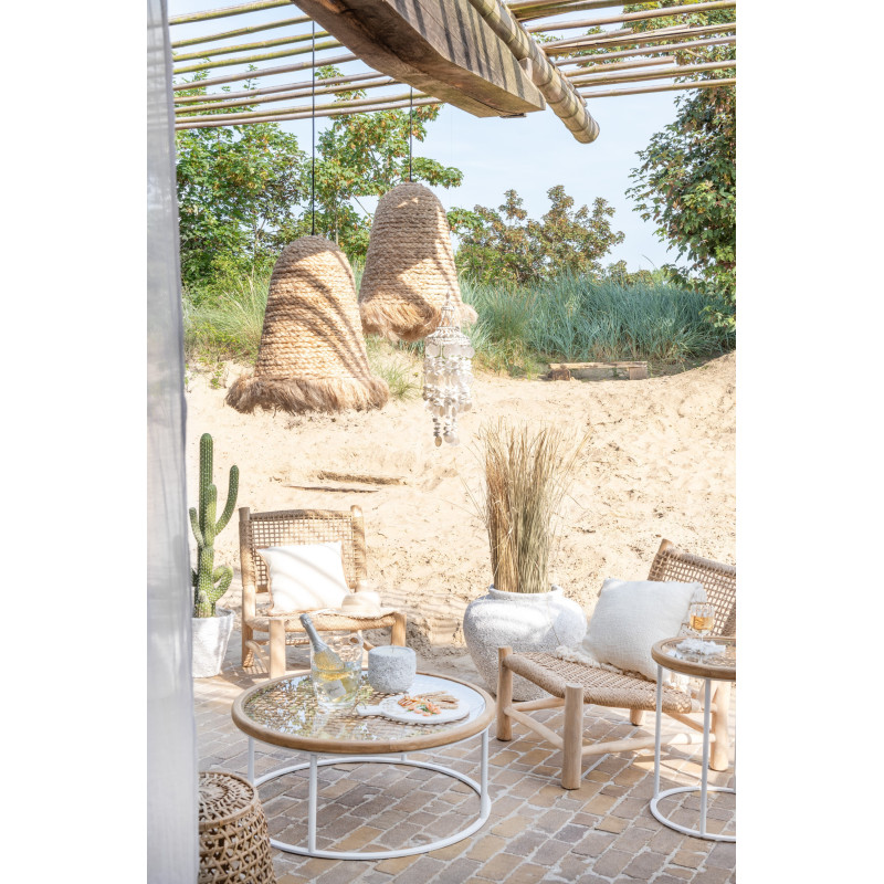 Table basse bord de mer Ronde en Polyéthylène Noir Effet bois Métal Noir Zoa - 2