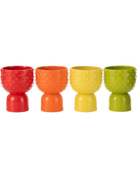 Cache pot original sur pied Rond Hauteur 18 cm en Céramique Rouge Orange Jaune Vert Pitaya (Lot de 4) - 1