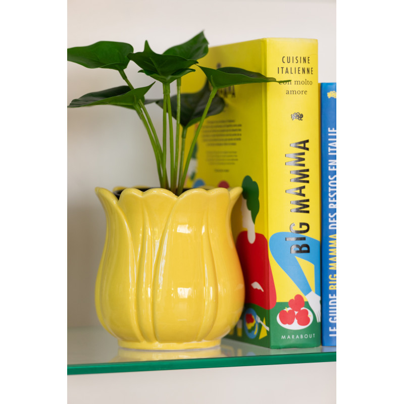 Cache pot original sur pied Rond Hauteur 18 cm en Céramique Rouge Orange Jaune Vert Pitaya (Lot de 4) - 2