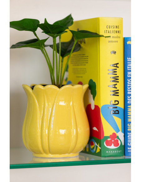 Cache pot original sur pied Rond Hauteur 18 cm en Céramique Rouge Orange Jaune Vert Pitaya (Lot de 4) - 2