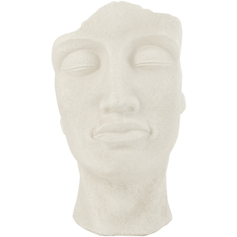 Grand Cache pot extérieur Visage Hauteur 38 cm en Argile Blanc Vieilli David - 1