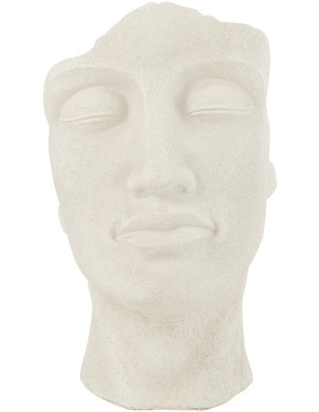 Grand Cache pot extérieur Visage Hauteur 38 cm en Argile Blanc Vieilli David - 1