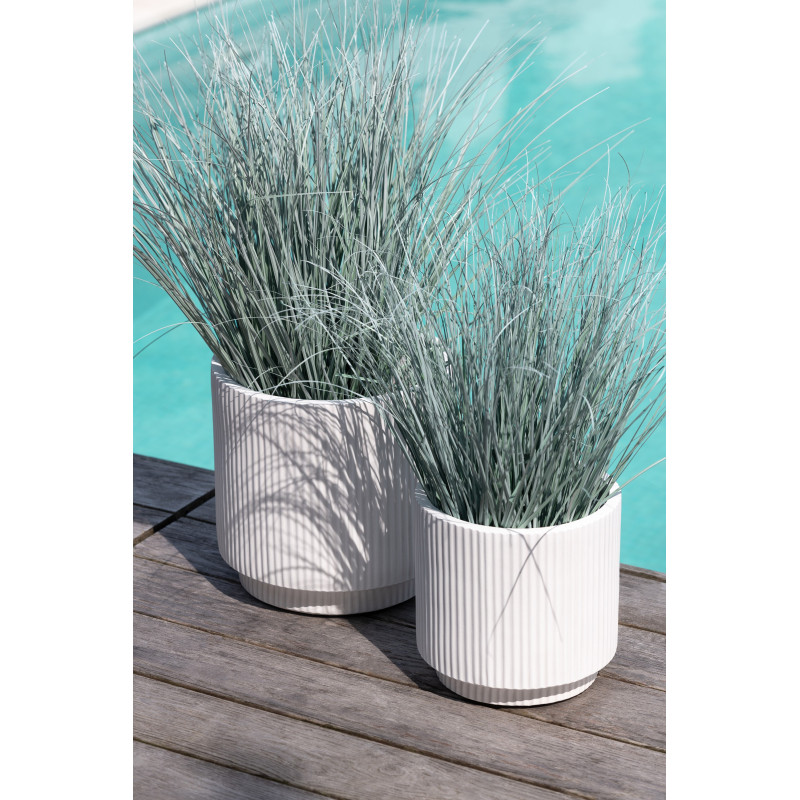 Grand Cache pot extérieur Visage Hauteur 38 cm en Argile Blanc Vieilli David - 2