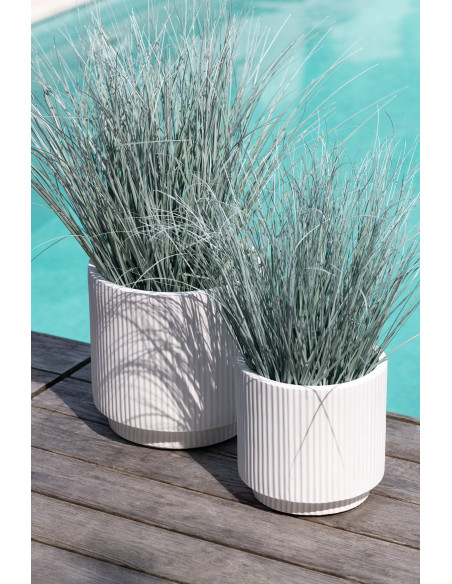 Grand Cache pot extérieur Visage Hauteur 38 cm en Argile Blanc Vieilli David - 2