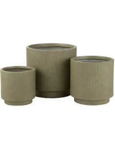 Grand Cache pot extérieur Rond en Argile Vert Misty (Lot de 3) - 1