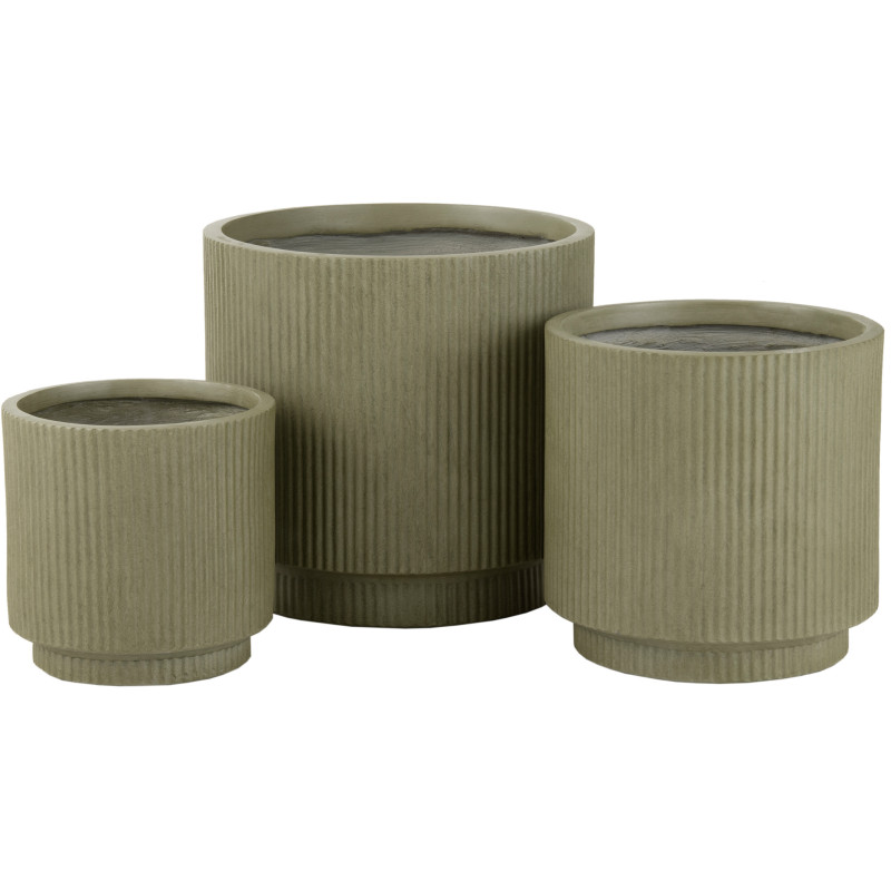 Grand Cache pot extérieur Rond en Argile Vert Misty (Lot de 3) - 1