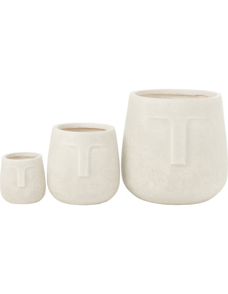 Grand Cache pot extérieur Rond en Argile Blanc Misty (Lot de 3) - 3