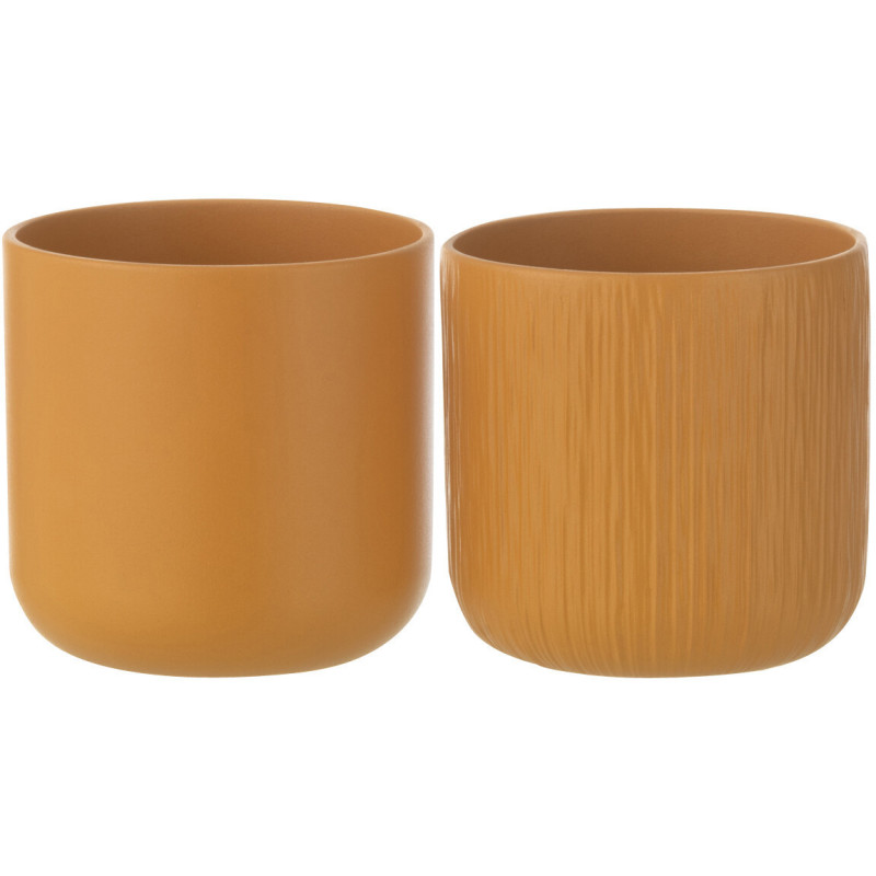 Petit Cache pot Rond Diamètre 11 cm en Céramique Ocre jaune Gen (Lot de 2) - 1