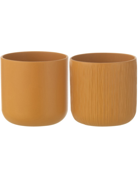 Petit Cache pot Rond Diamètre 11 cm en Céramique Ocre jaune Gen (Lot de 2) - 1