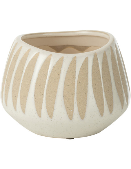 Cache pot moderne Rond Diamètre 16 cm en Grès Blanc Beige Kaia - 1