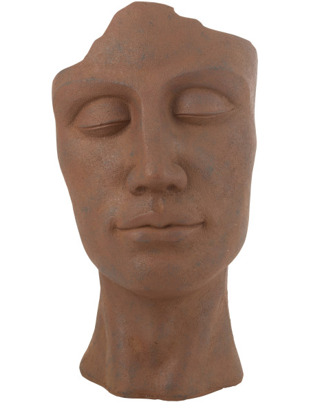 Grand Cache pot extérieur Visage Hauteur 70 cm en Argile Marron Vieilli David - 1