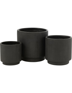 Grand Cache pot extérieur Rond en Argile Noir Misty (Lot de 3) - 1