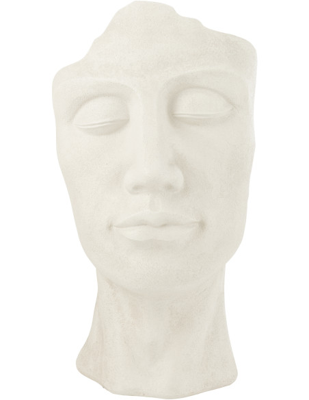 Grand Cache pot extérieur Visage Hauteur 70 cm en Argile Blanc Vieilli David - 1