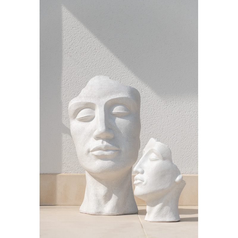 Grand Cache pot extérieur Visage Hauteur 70 cm en Argile Blanc Vieilli David - 2