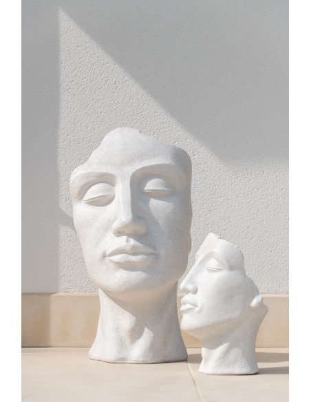 Grand Cache pot extérieur Visage Hauteur 70 cm en Argile Blanc Vieilli David - 2