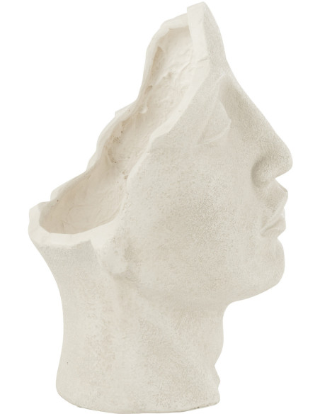 Grand Cache pot extérieur Visage Hauteur 70 cm en Argile Blanc Vieilli David - 3