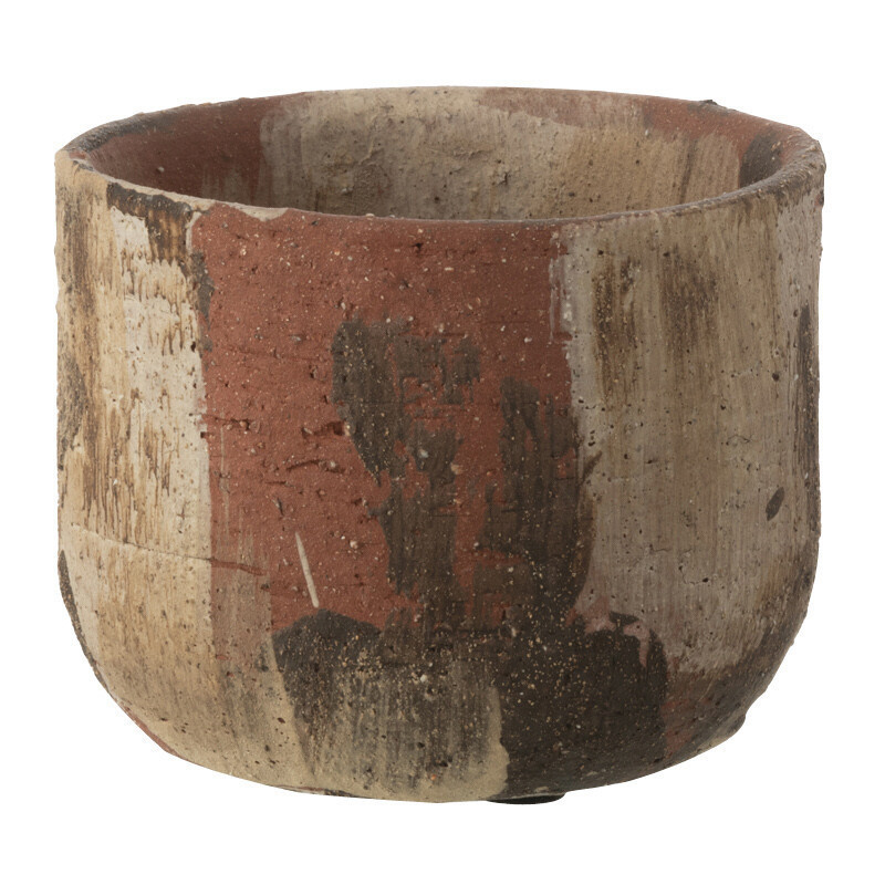 Petit Cache pot vintage Rond Diamètre 13 cm en Céramique Marron Beige Noir Miltos - 1