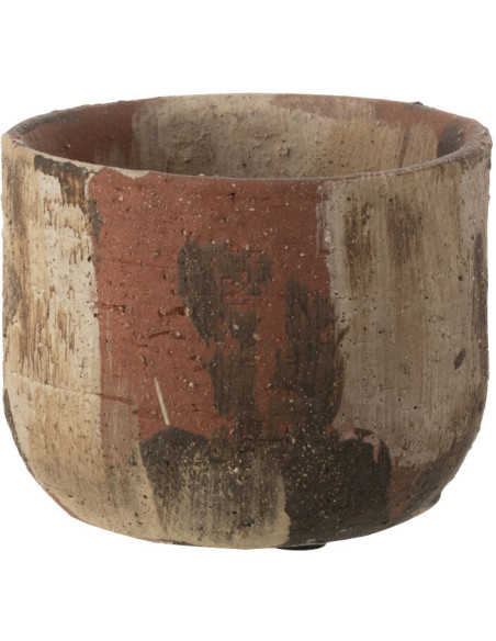 Petit Cache pot vintage Rond Diamètre 13 cm en Céramique Marron Beige Noir Miltos - 1