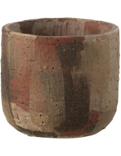 Petit Cache pot vintage Rond Diamètre 15 cm en Céramique Marron Beige Noir Miltos - 1