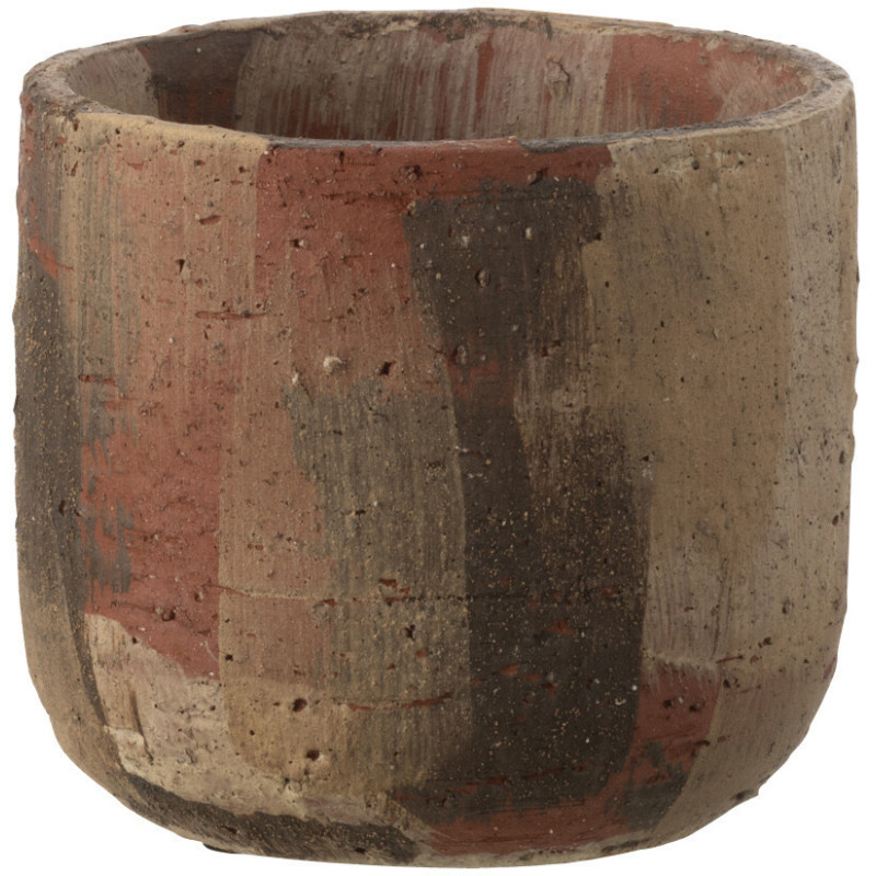 Petit Cache pot vintage Rond Diamètre 15 cm en Céramique Marron Beige Noir Miltos - 1