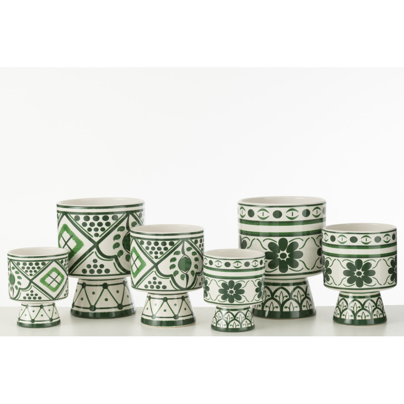 Petit Cache pot sur pied égéen Rond Diamètre 13 cm en Céramique Vert Blanc Rhodes (Lot de 2) - 2