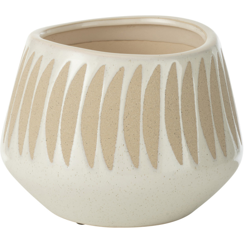 Grand Cache pot moderne Rond Diamètre 20 cm en Grès Blanc Beige Kaia - 1