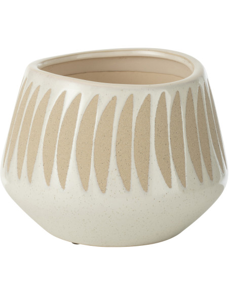 Grand Cache pot moderne Rond Diamètre 20 cm en Grès Blanc Beige Kaia - 1