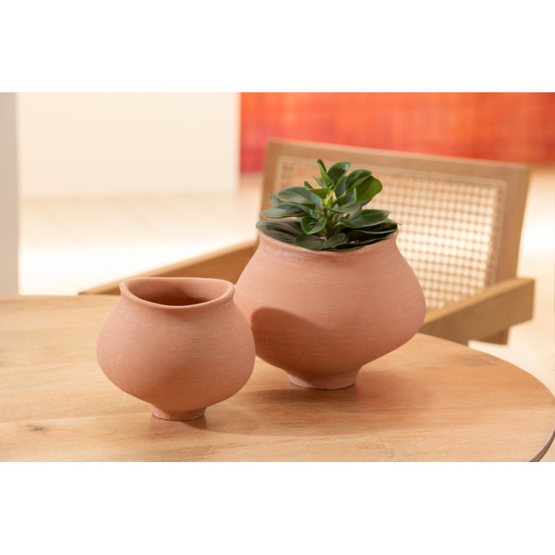 Grand Cache pot moderne Rond Diamètre 20 cm en Grès Blanc Beige Kaia - 2