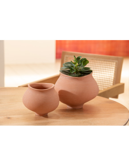 Grand Cache pot moderne Rond Diamètre 20 cm en Grès Blanc Beige Kaia - 2