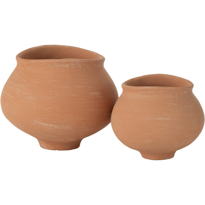 Grand Cache pot moderne Rond Diamètre 20 cm en Grès Blanc Beige Kaia - 3