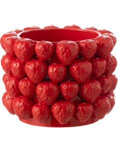 Grand Cache pot original Fraises Rond Diamètre 25 cm en Céramique Rouge Juicy - 1