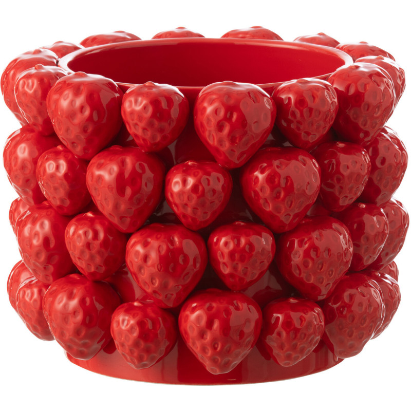 Grand Cache pot original Fraises Rond Diamètre 25 cm en Céramique Rouge Juicy - 1