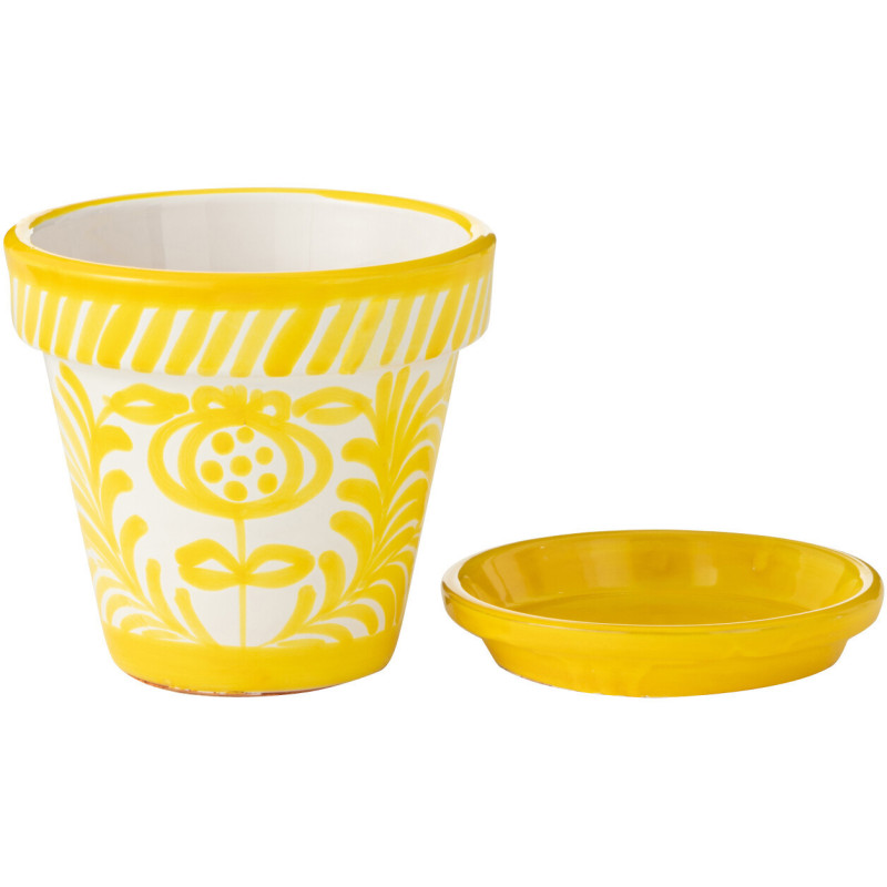 Grand Cache pot original extérieur Rond Diamètre 27 cm en Céramique Jaune Blanc Motif fleur Granada - 2
