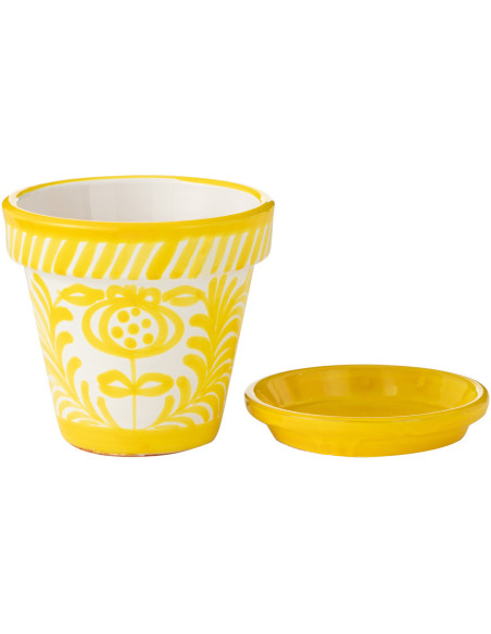 Grand Cache pot original extérieur Rond Diamètre 27 cm en Céramique Jaune Blanc Motif fleur Granada - 2