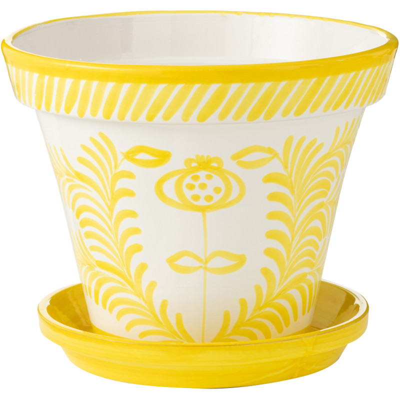 Grand Cache pot original extérieur Rond Diamètre 50 cm en Céramique Jaune Blanc Motif fleur Granada - 1