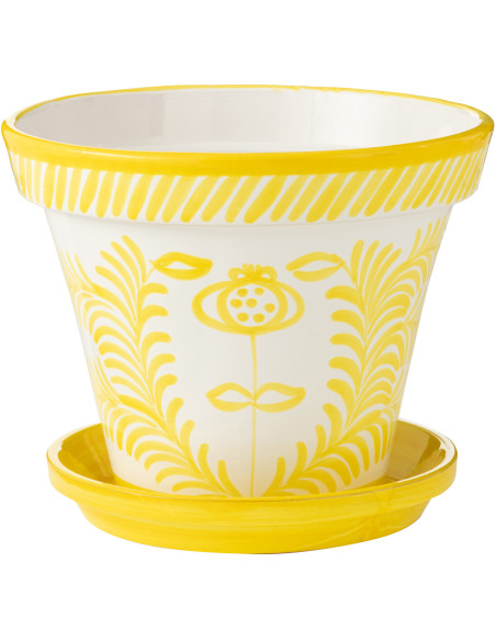 Grand Cache pot original extérieur Rond Diamètre 50 cm en Céramique Jaune Blanc Motif fleur Granada - 1
