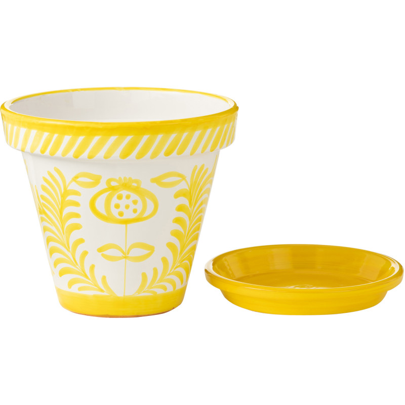 Grand Cache pot original extérieur Rond Diamètre 50 cm en Céramique Jaune Blanc Motif fleur Granada - 2