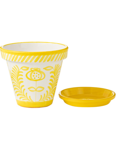 Grand Cache pot original extérieur Rond Diamètre 50 cm en Céramique Jaune Blanc Motif fleur Granada - 2