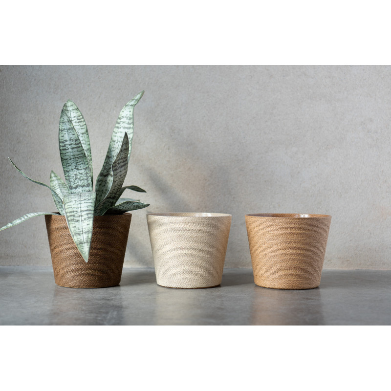 Petit Cache pot original extérieur Rond Diamètre 17 cm en Céramique Jaune Blanc Motif fleur Granada - 2