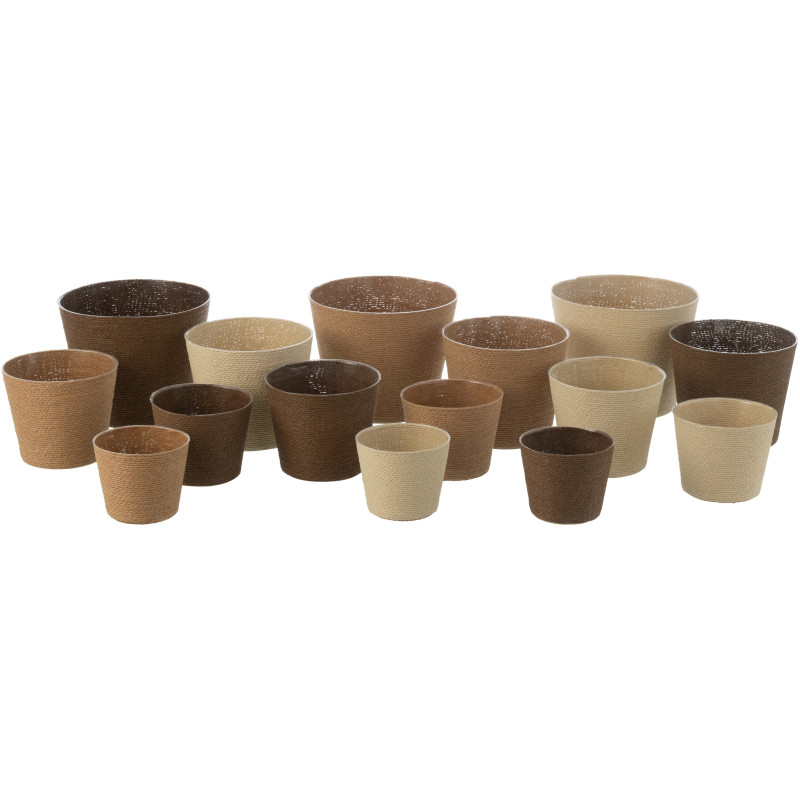 Petit Cache pot original extérieur Rond Diamètre 17 cm en Céramique Jaune Blanc Motif fleur Granada - 3